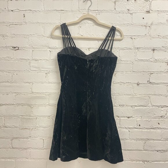 Vintage Crushed Velvet Black Dress Small - Picture 5 of 6